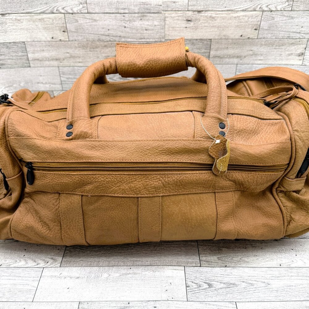 Men's VTG Tan Leather Overnight Duffel Bag w/Dual Leather Handles/Shoulder Strap